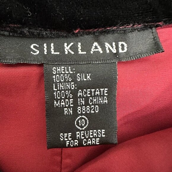 Silkland Pants Womens 10 Red Silk Black Velvet Floral‎ Vtg 90s Ankle Asian Goth - Picture 3 of 14